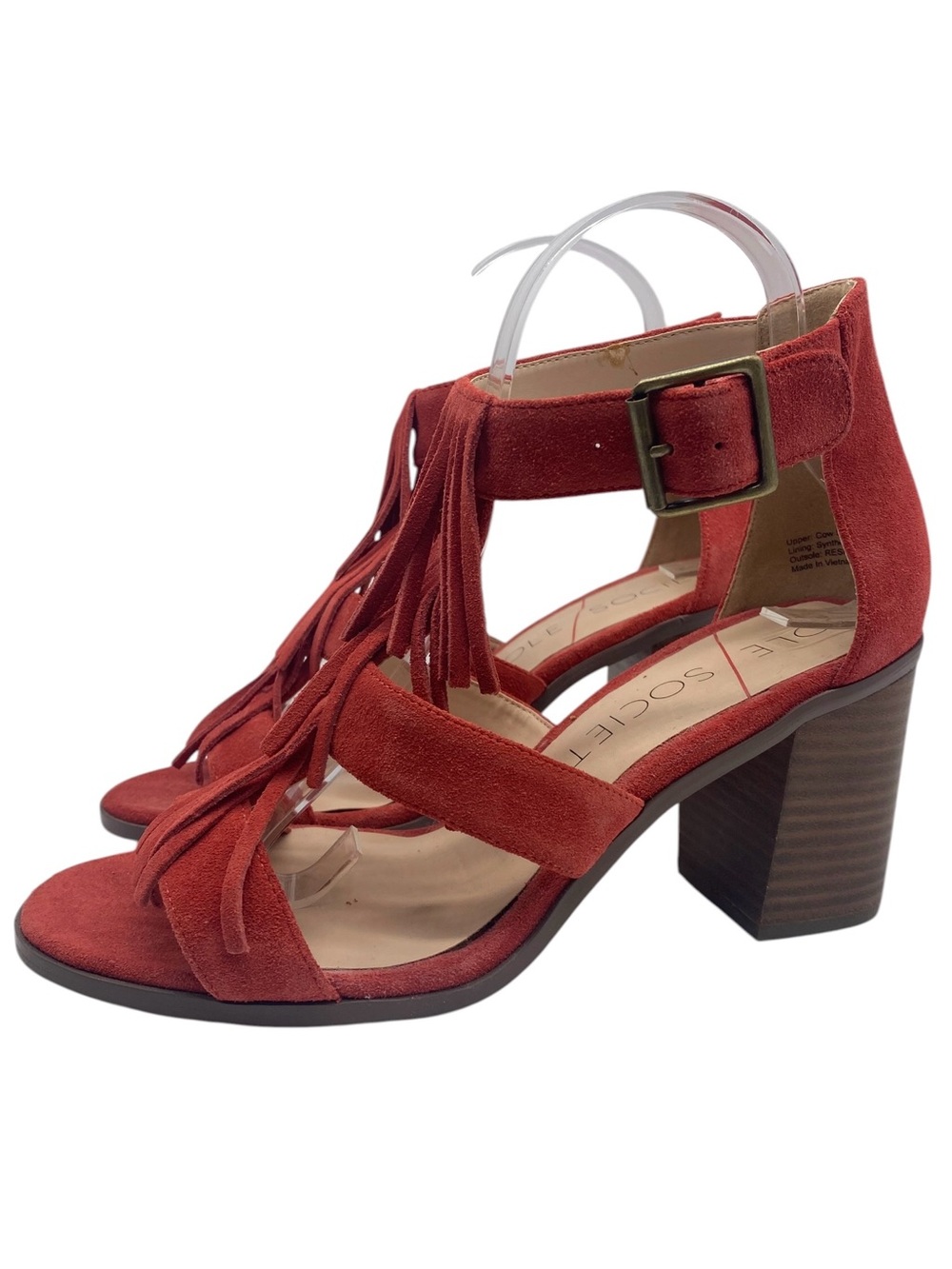 Sole Society Leather Heeled Sandals Womens 9 Red Suede Leather Fringe Colorful